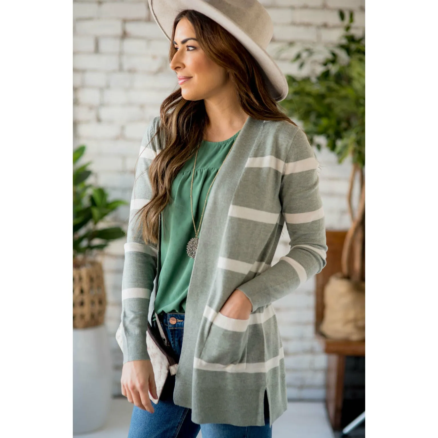 Solid Trim Stripe Cardigan