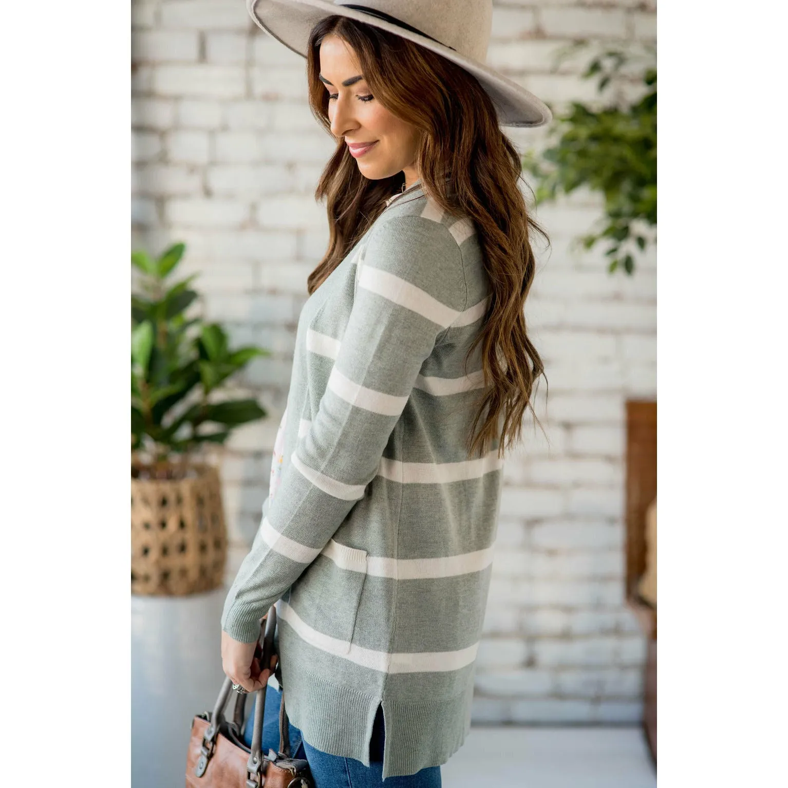 Solid Trim Stripe Cardigan