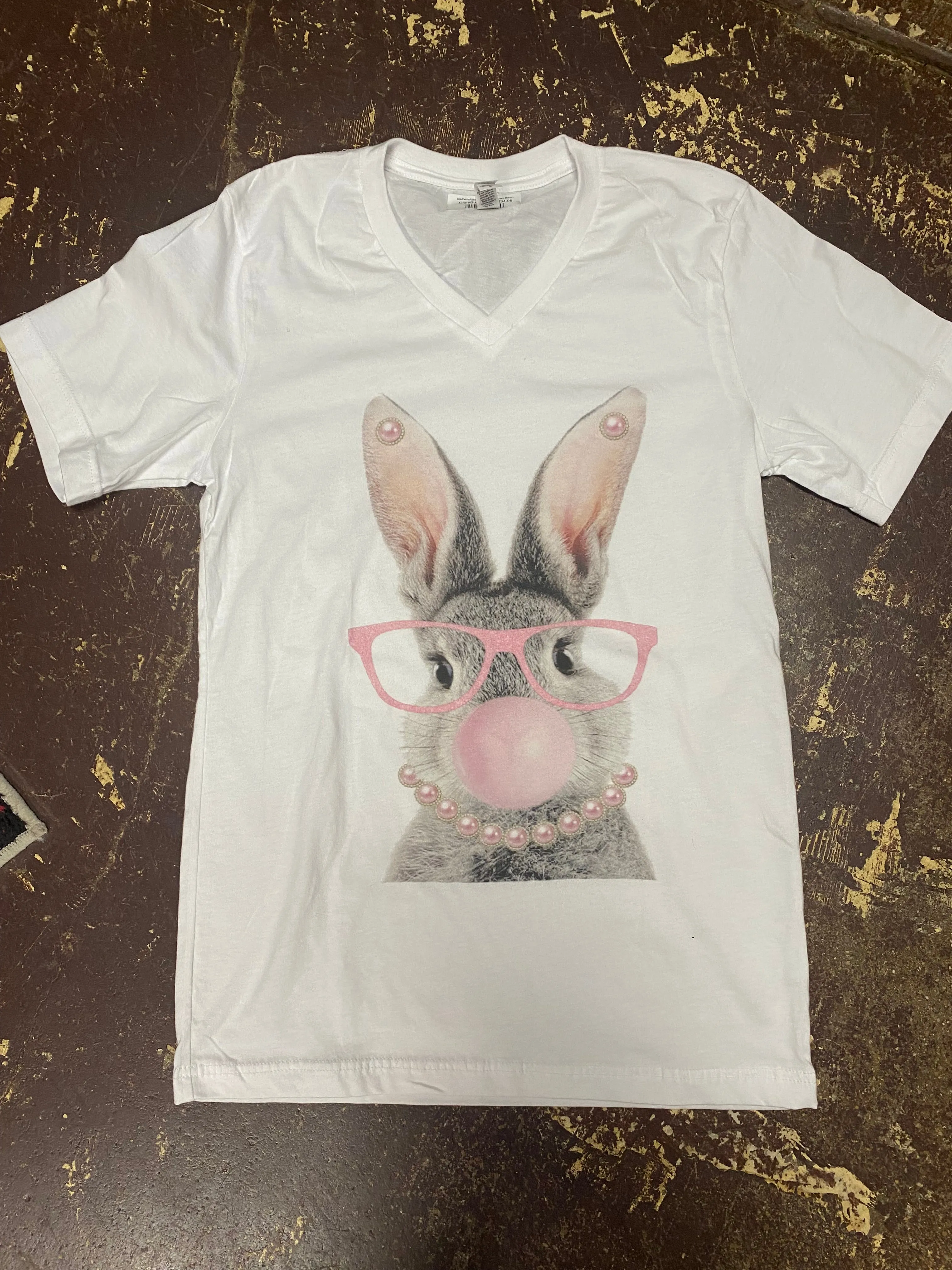 Southern Attitude Designs Inc - Glam Bunny Easter Tee V-neck