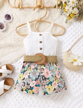 Spaghetti Strap Floral Top and Shorts #10017