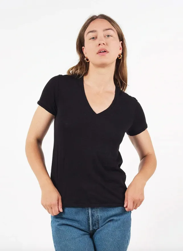 Supima Slub V Neck Black