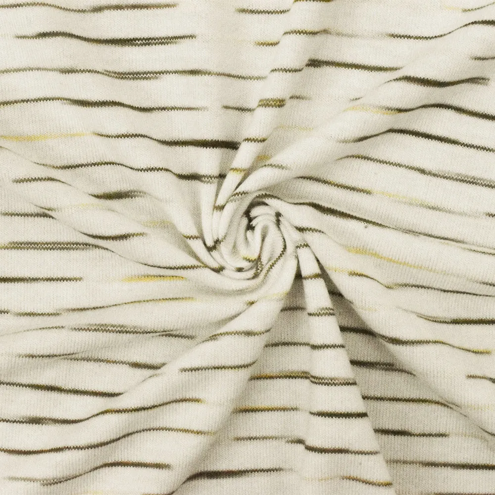 Taupe Olive-Ivory-Beige Stripe Stretch Jersey Knit Fabric