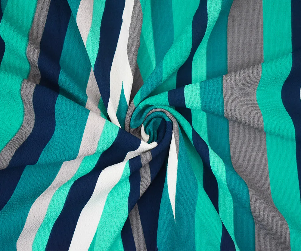 Turquoise-Multi Abstract Geometric Stripe Printed Pebble Georgette Fabric