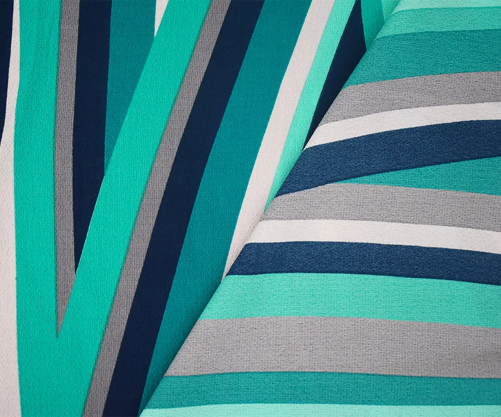 Turquoise-Multi Abstract Geometric Stripe Printed Pebble Georgette Fabric