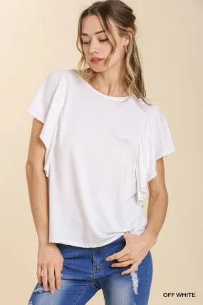 Umgee Crew Neck Top with Ruffle Sleeves