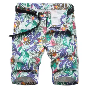 West Louis™ Tropical Floral Digital Print Stretch Denim Shorts