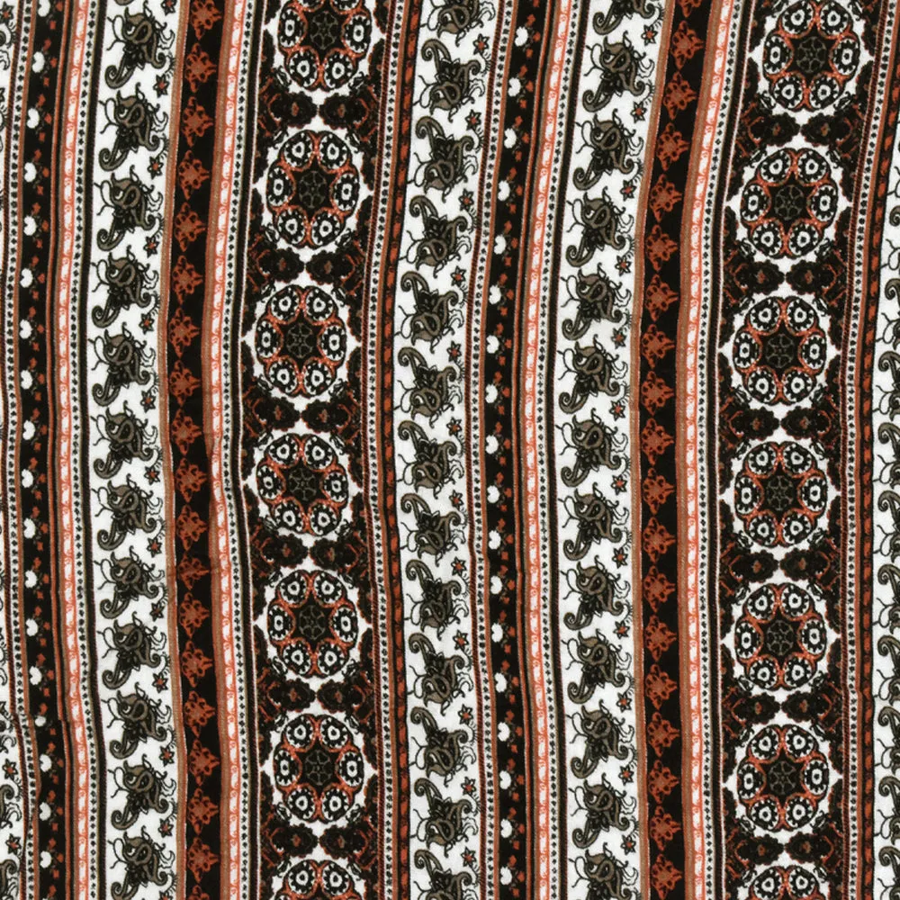 White-Orange-Multi Moroccan Stripe Printed Rayon Stretch Jersey Knit Fabric