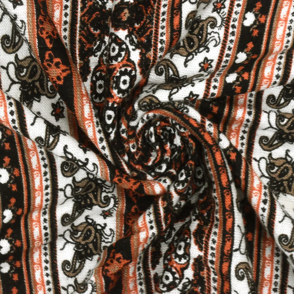 White-Orange-Multi Moroccan Stripe Printed Rayon Stretch Jersey Knit Fabric