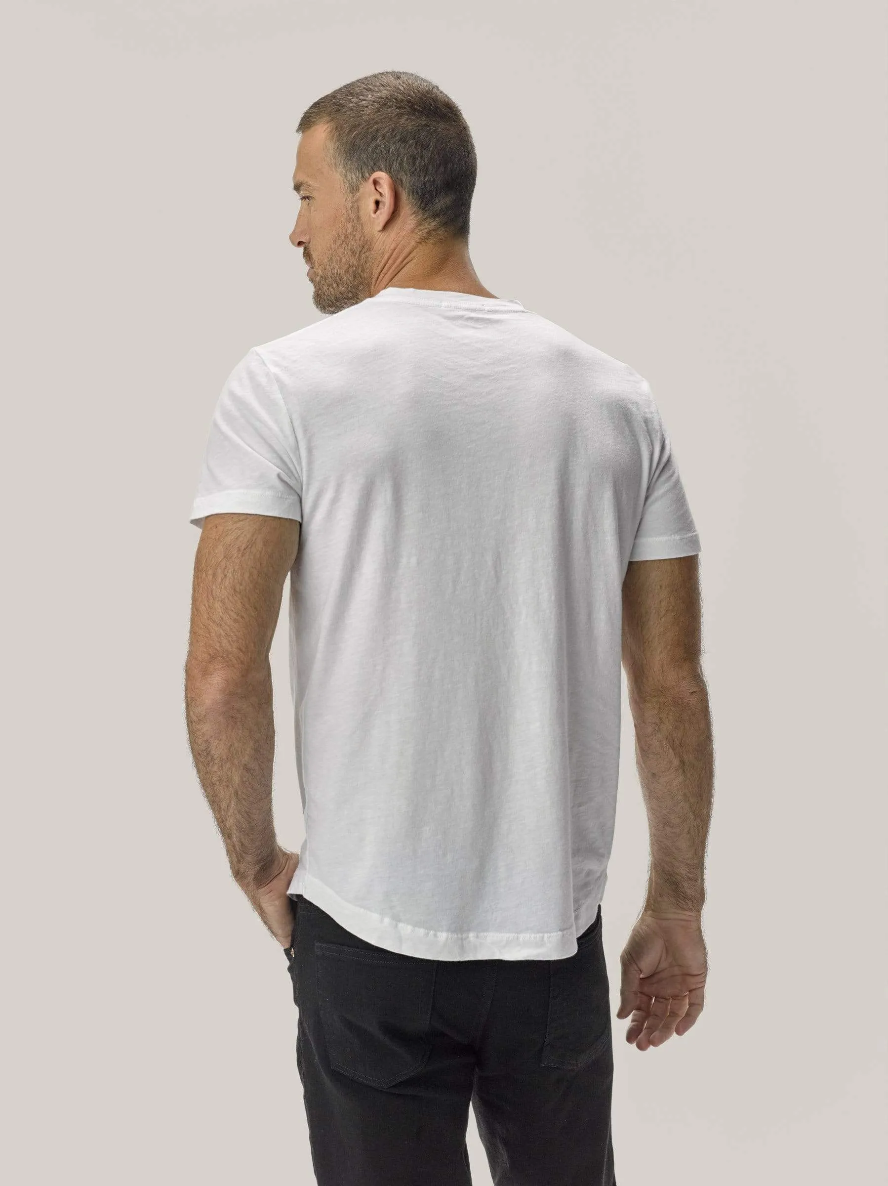 White Slub Curved Hem V-Neck