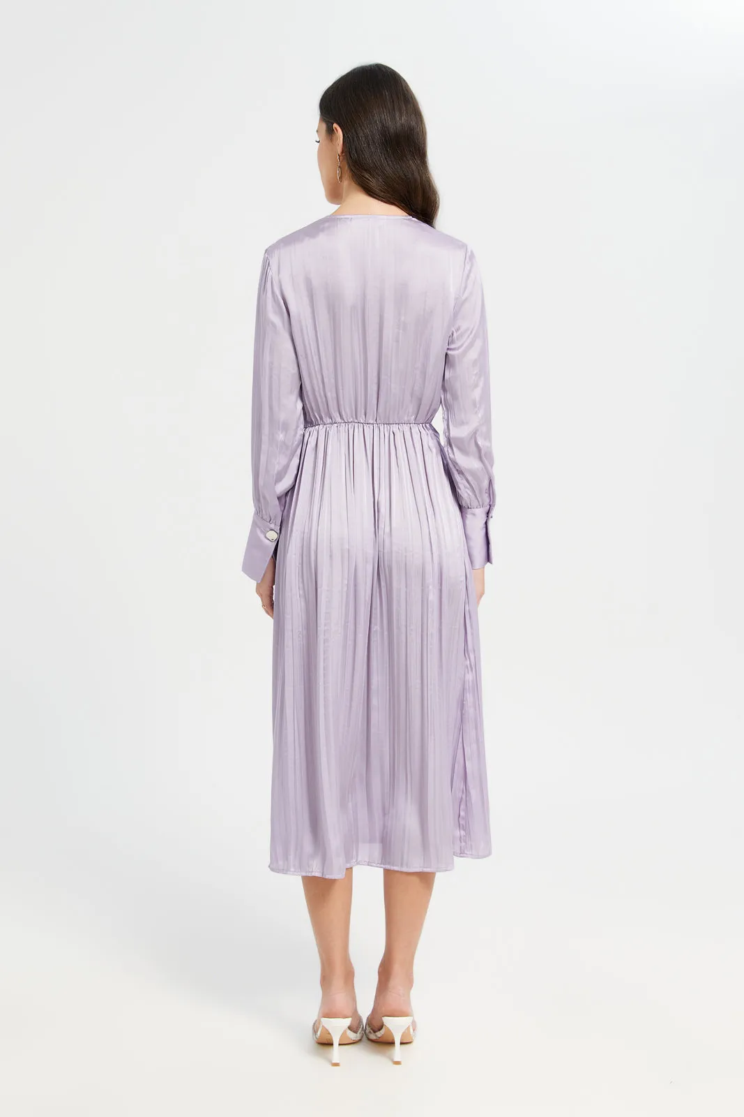 Women Mauve Plain Wrap Crushed Dress