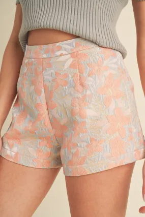 Womens Floral Jacquard Shorts