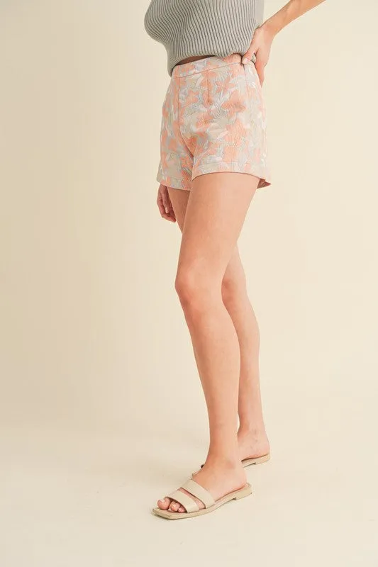 Womens Floral Jacquard Shorts