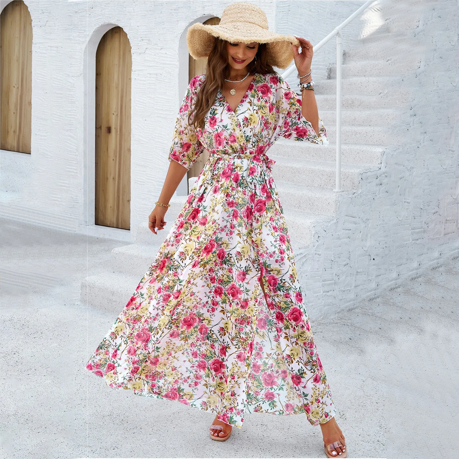 Women's Floral Print Waist Dresses Wholesale Womens Clothing N3823122900121