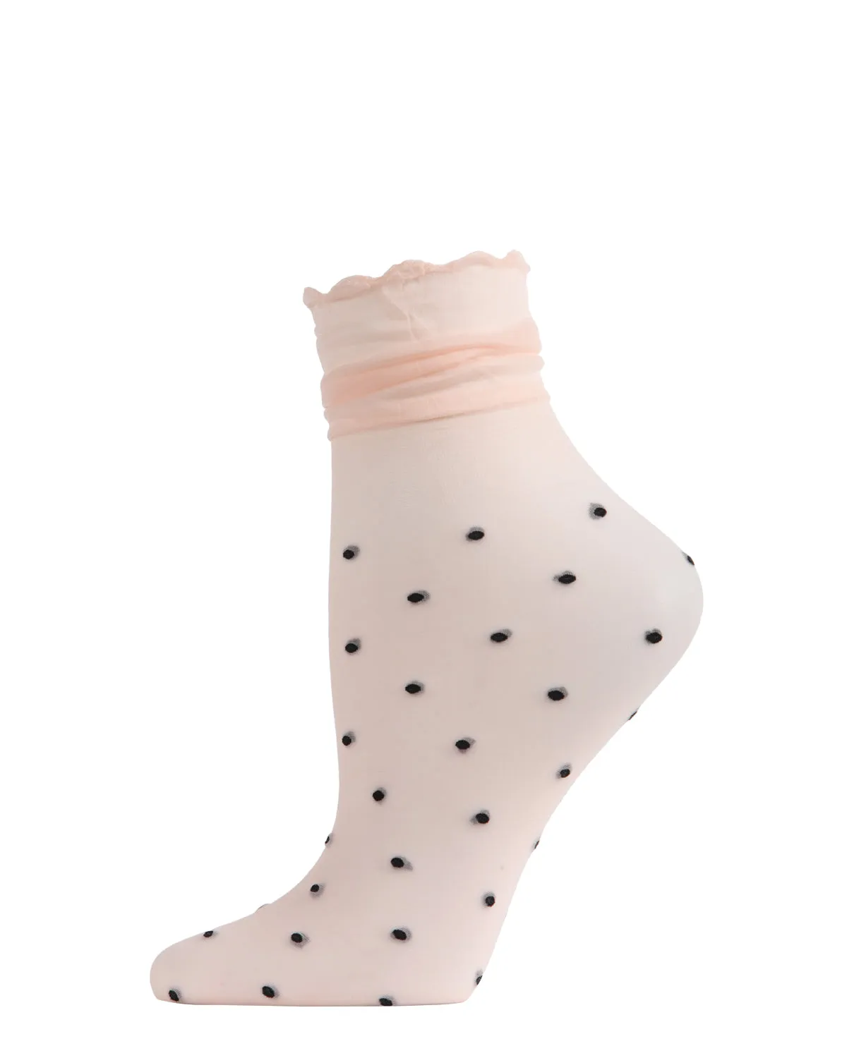 Women's Sheer Polka Dot Ruffle Cuff Anklet Sock