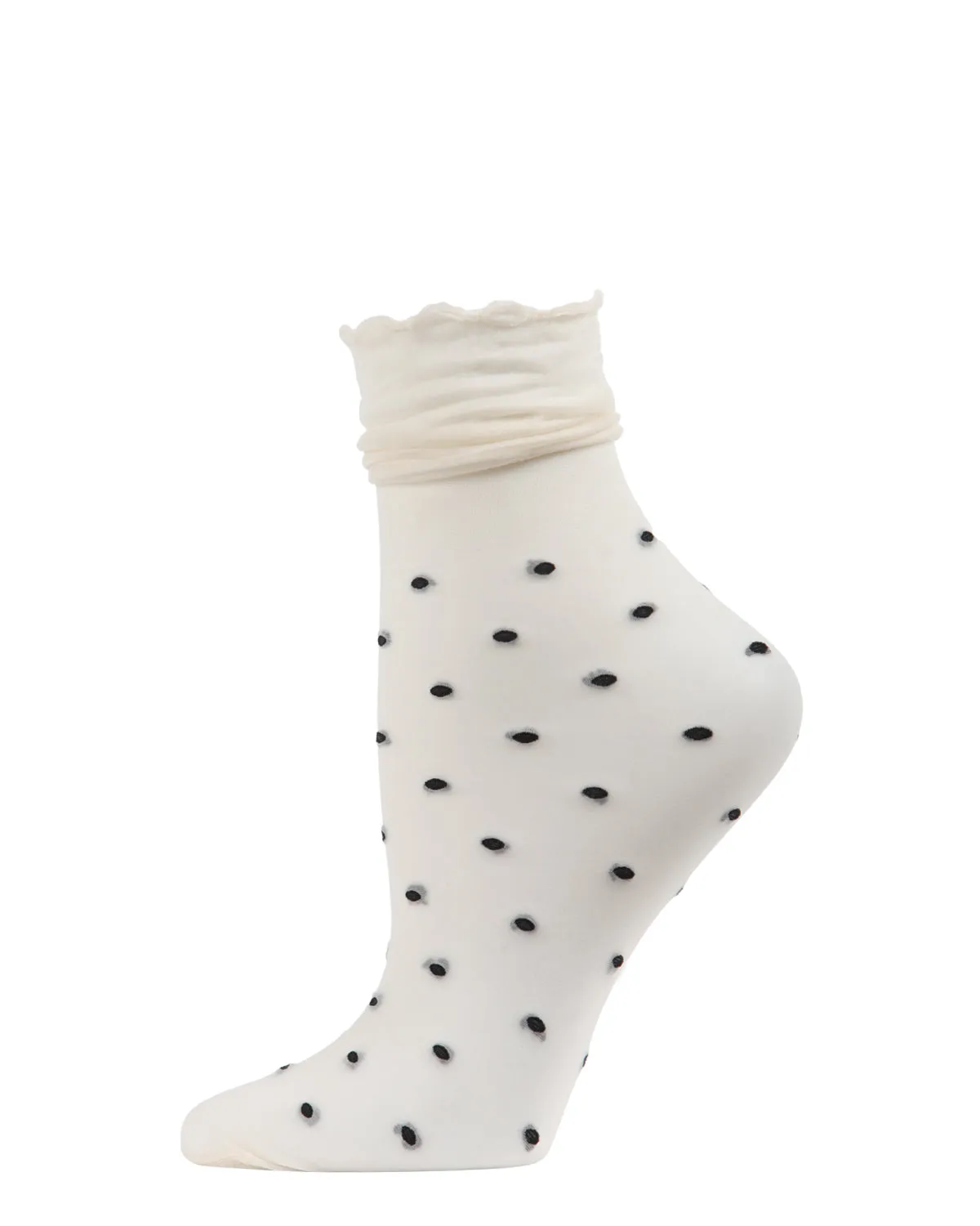 Women's Sheer Polka Dot Ruffle Cuff Anklet Sock